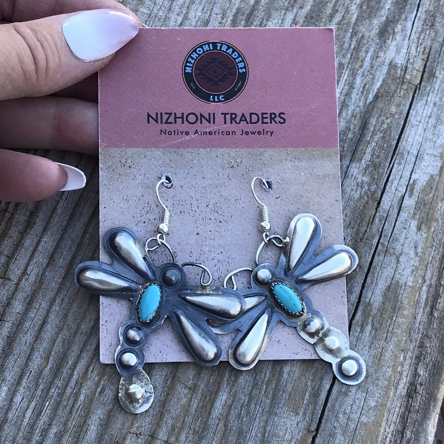 Navajo Sterling Silver  Turquoise Dragonfly Dangle Earrings