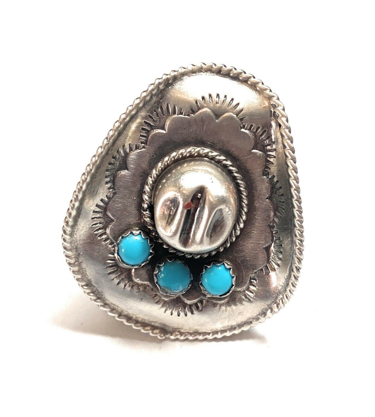 Navavjo Turquoise and Sterling Silver Cowboy Hat ring