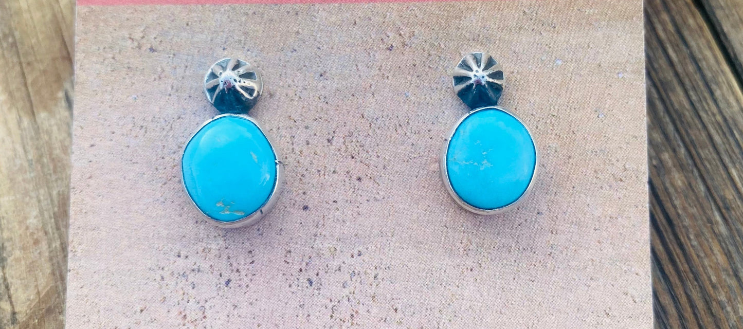 Navajo Sleeping Beauty Turquoise & Sterling Silver Cluster Earrings & Pendant Set