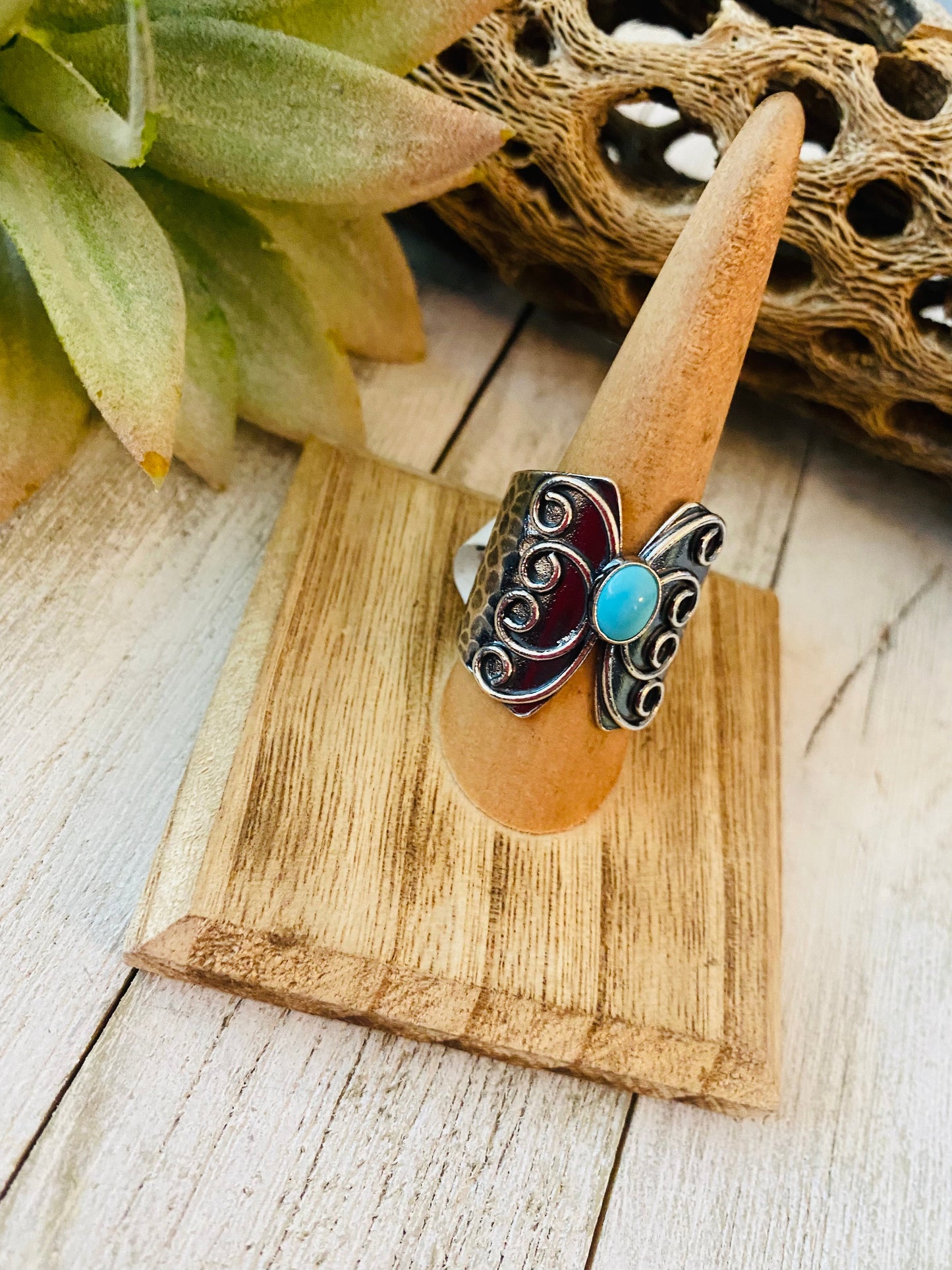 Beautiful Turquoise & Sterling Silver Ring Size 9
