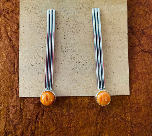 Navajo Orange Spiny & Sterling Silver Dangle Earrings