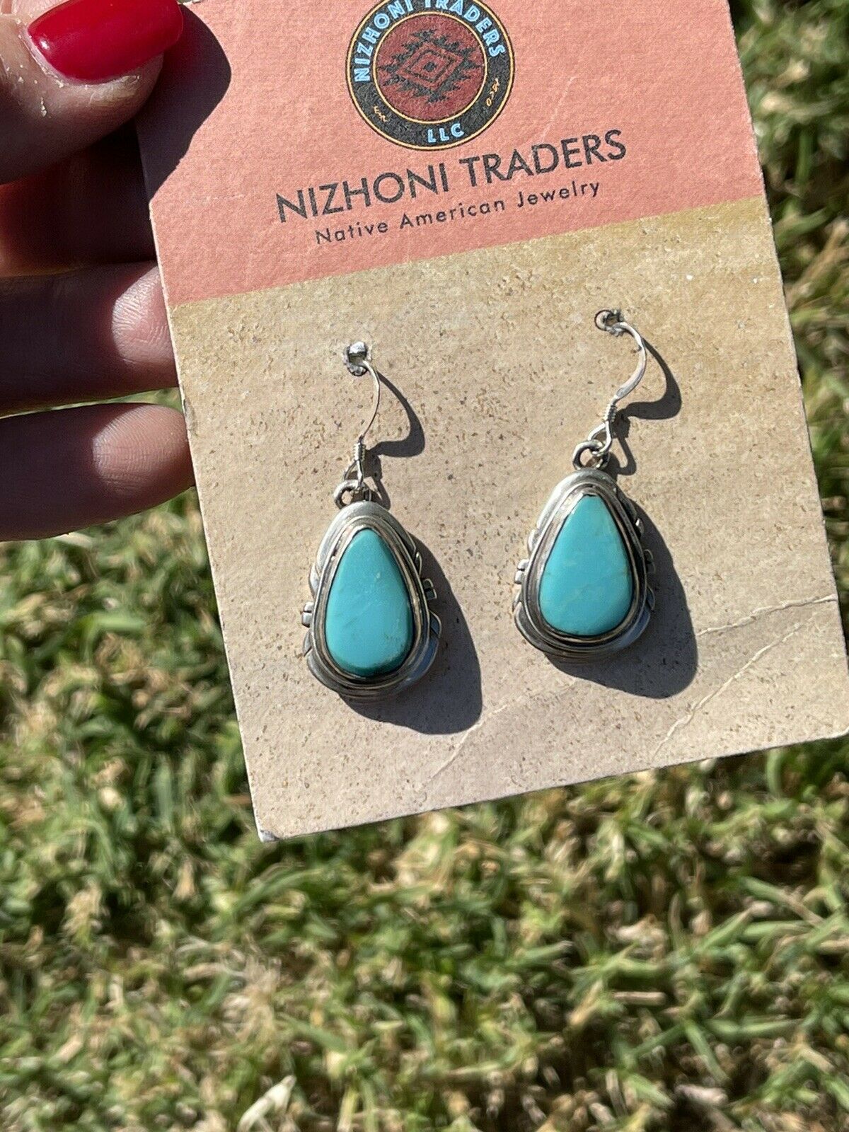 Navajo Sterling & Turquoise Teardrop Dangle Post Earrings Signed P. A Smith