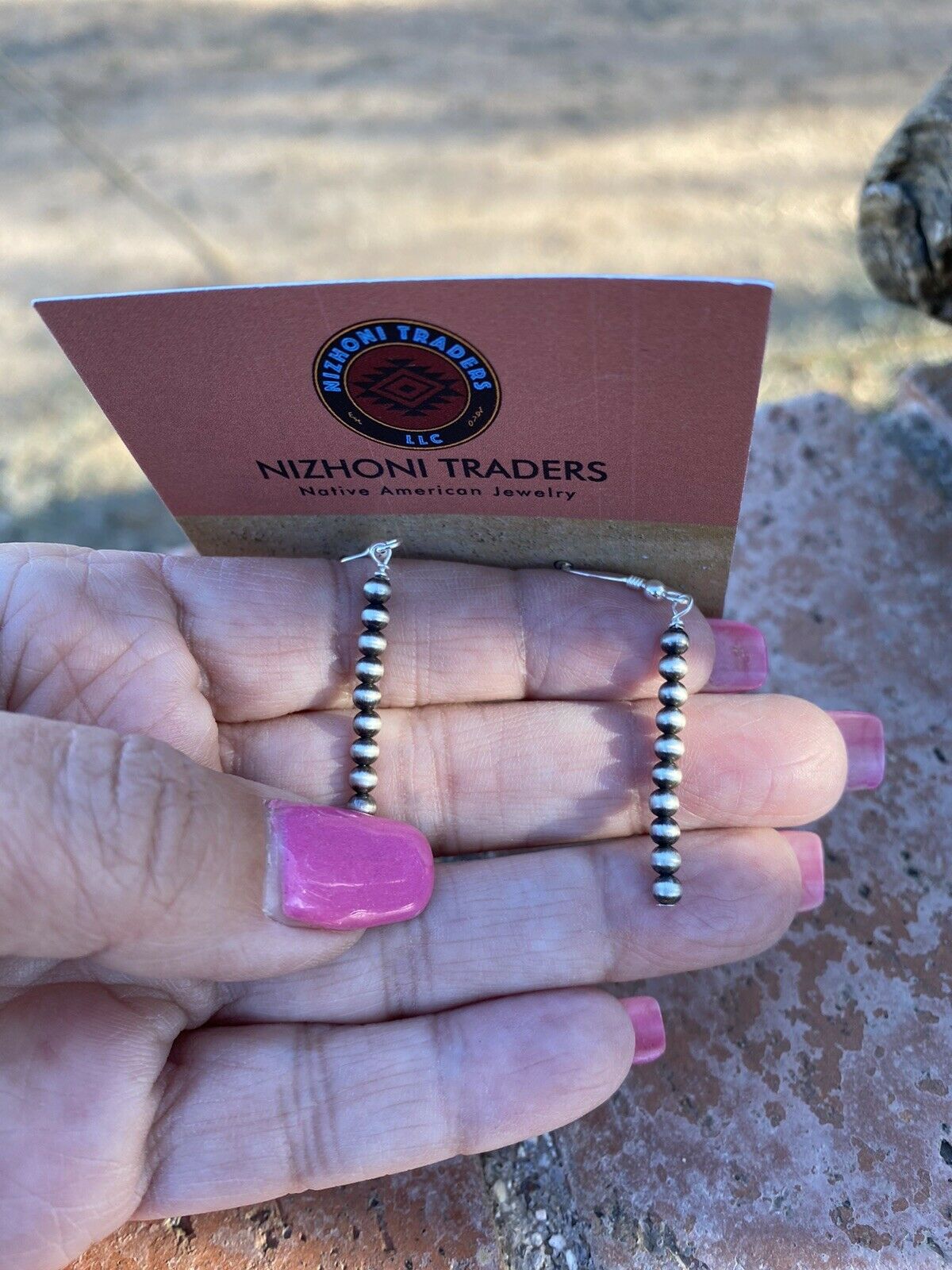 Navajo Sterling Silver 4mm Navajo Pearl Dangle  Earrings 2”