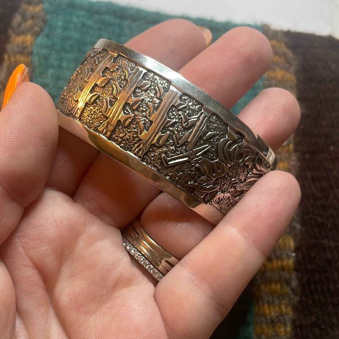 Amazing Navajo Sterling Silver Cuff Bracelet Signed