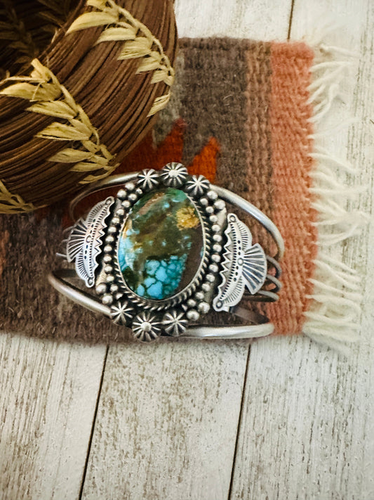 Navajo Kingman Web Turquoise & Sterling Silver Cuff Bracelet By M&R Calladitto