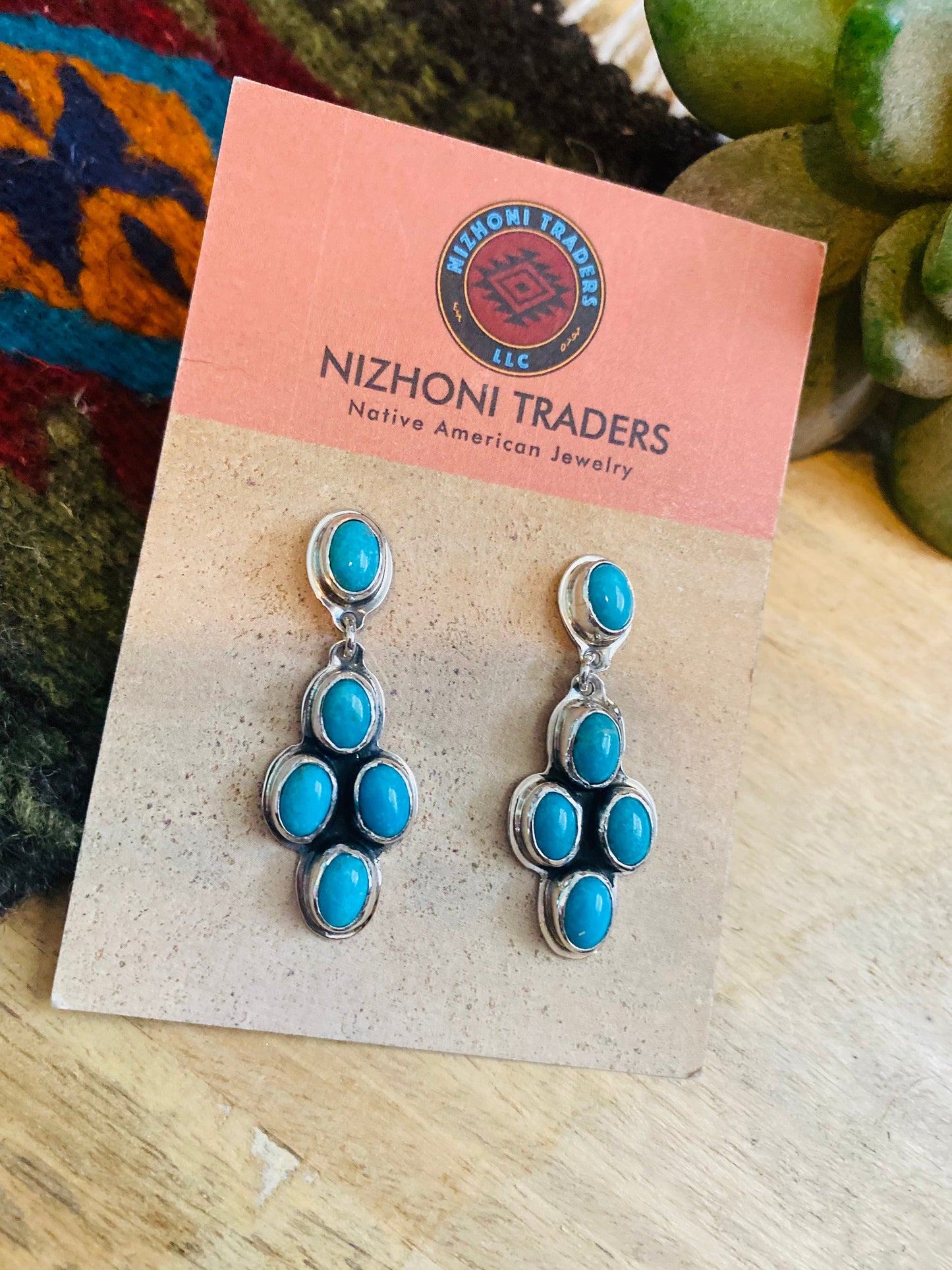 Navajo Kingman Turquoise & Sterling Silver Dangle Earrings