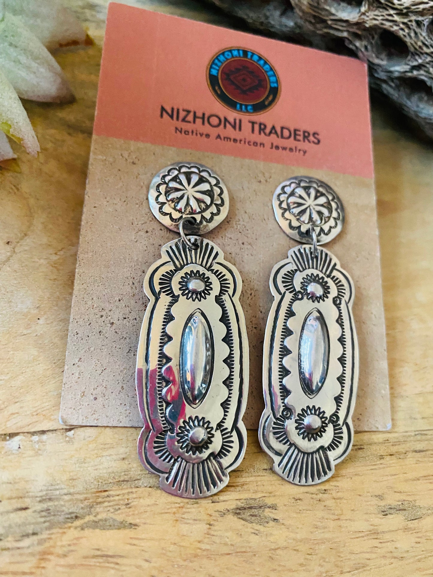 Navajo Sterling Silver Concho Dangle Earrings