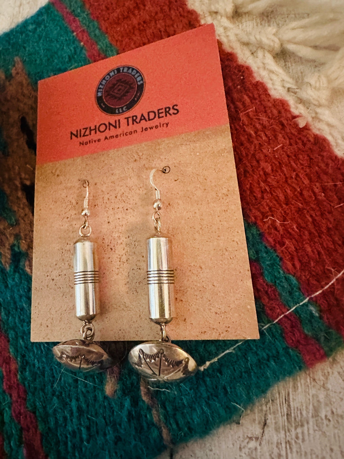 Navajo Hand Stamped Sterling Silver Dangle Earrings