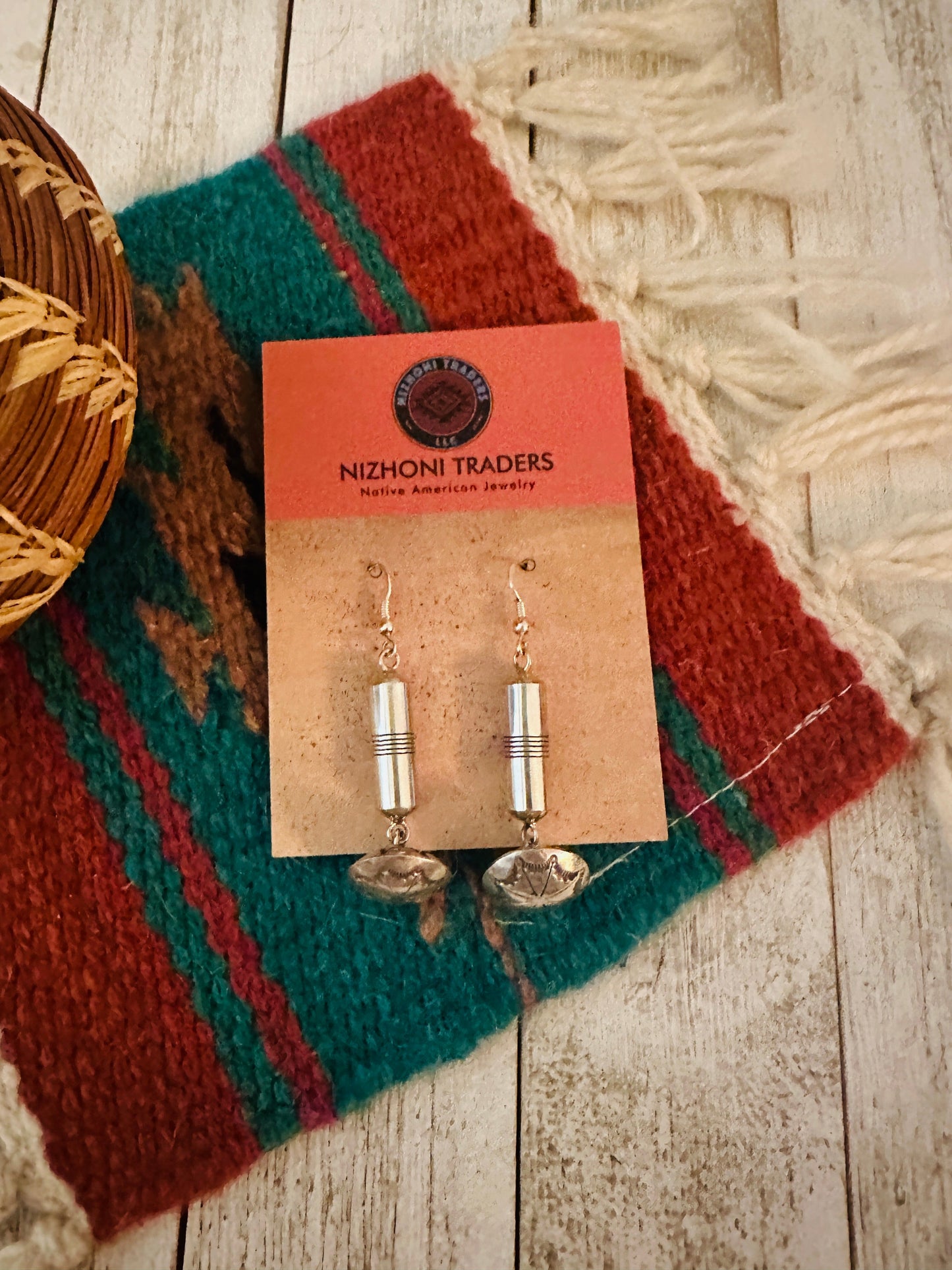 Navajo Hand Stamped Sterling Silver Dangle Earrings