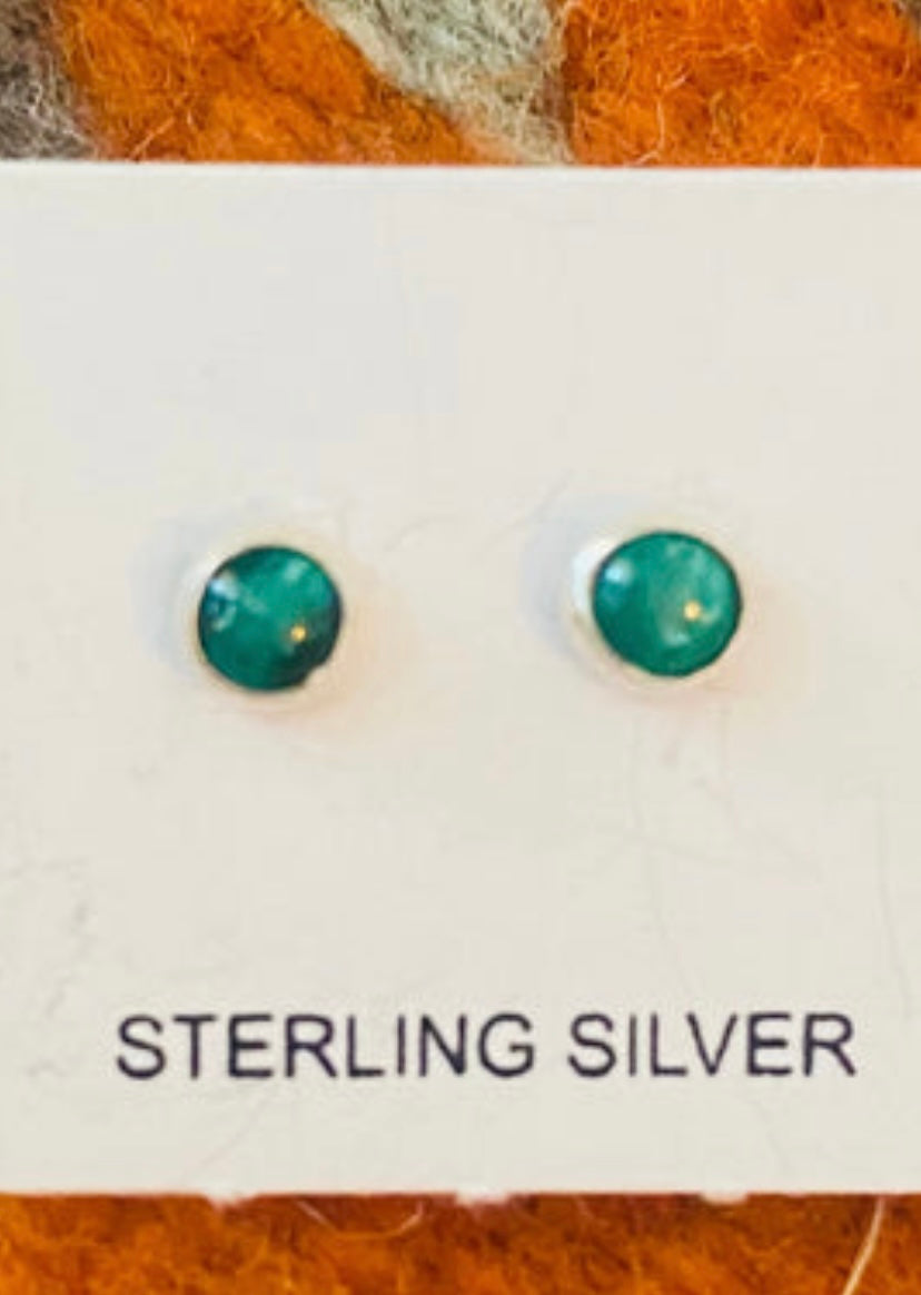 Navajo Sterling Silver & Malachite Mini Stud Earrings