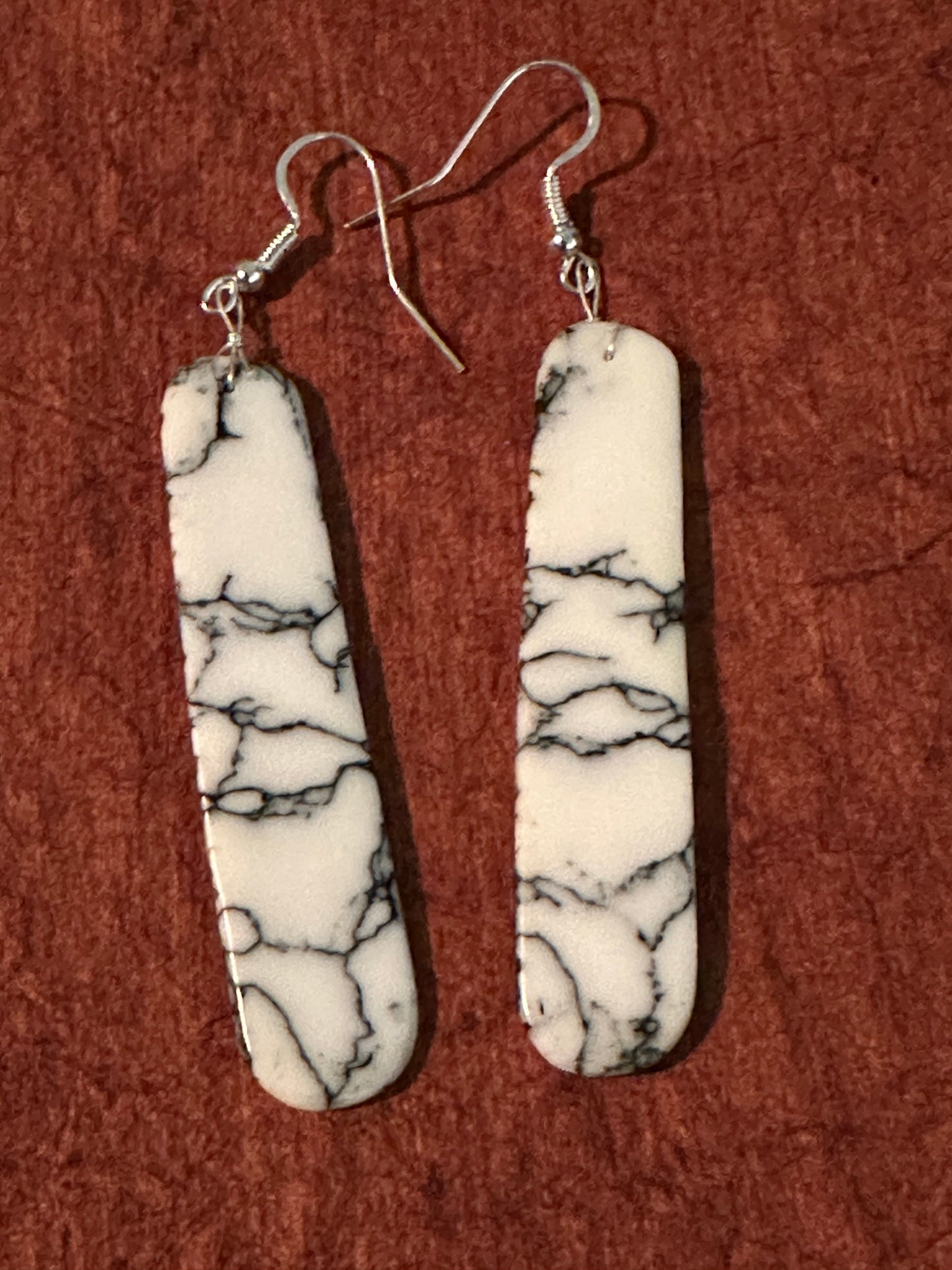 Navajo Sterling Silver & White Buffalo Slab Dangle Earrings