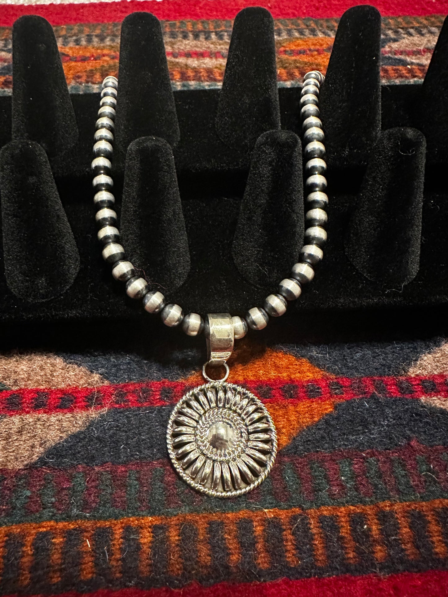 Sterling Silver Round Concho Pendant by Thomas Charley