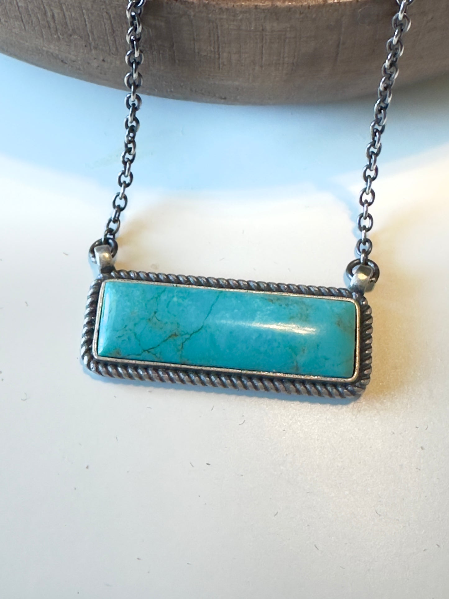 Authentic Sterling Silver and Turquoise Bar Necklace