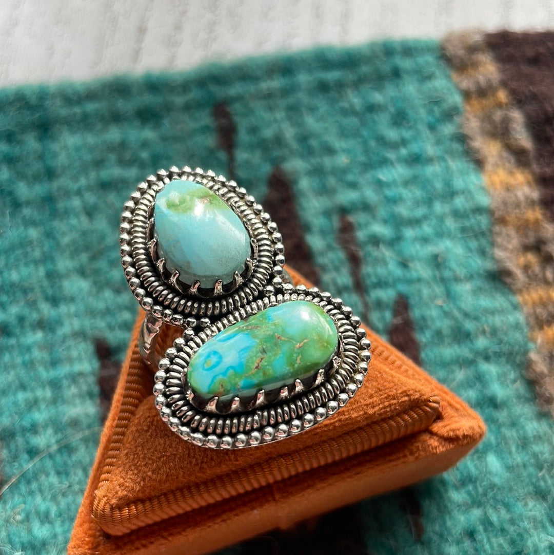Navajo Sonoran Gold Turquoise & Sterling Silver Ring Size 8.5 Signed