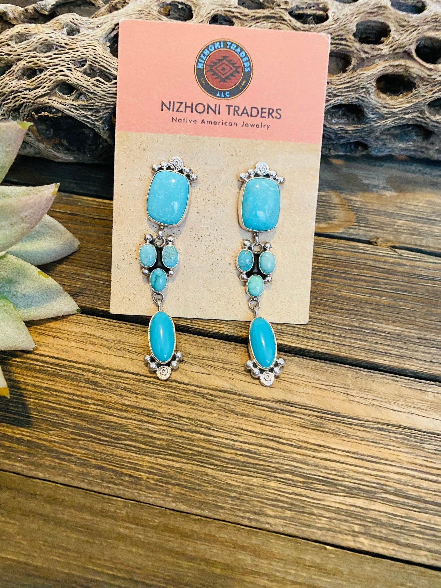 Navajo Turquoise & Sterling Silver Dangle Earrings