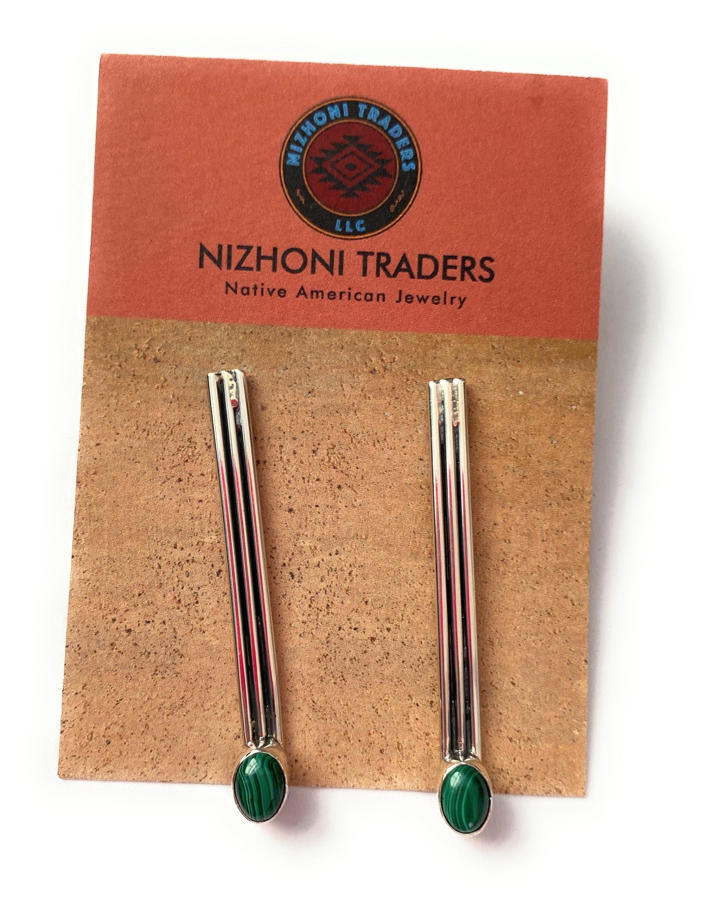 Navajo Malachite & Sterling Silver Dangle Earrings