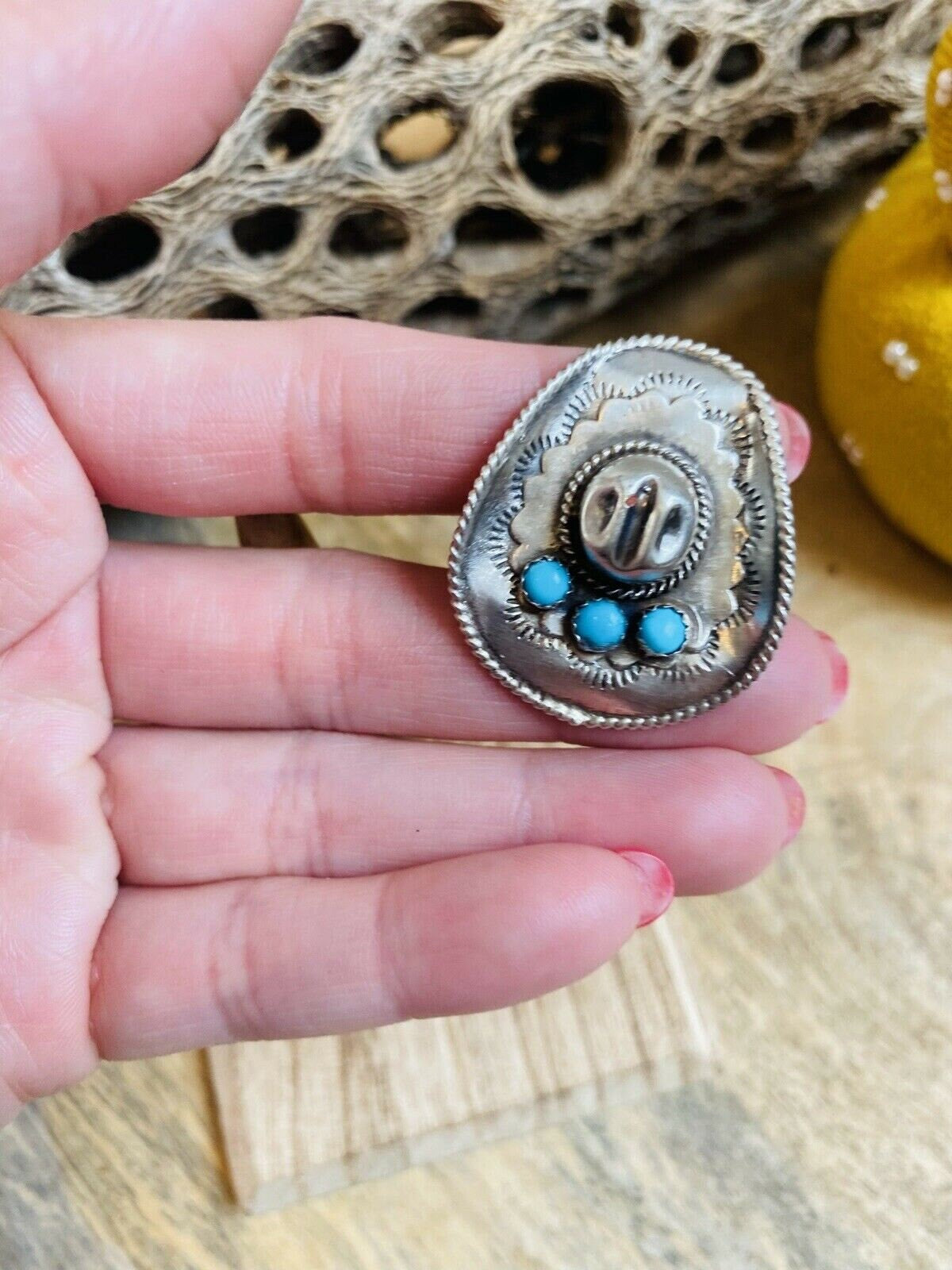 Navavjo Turquoise and Sterling Silver Cowboy Hat ring