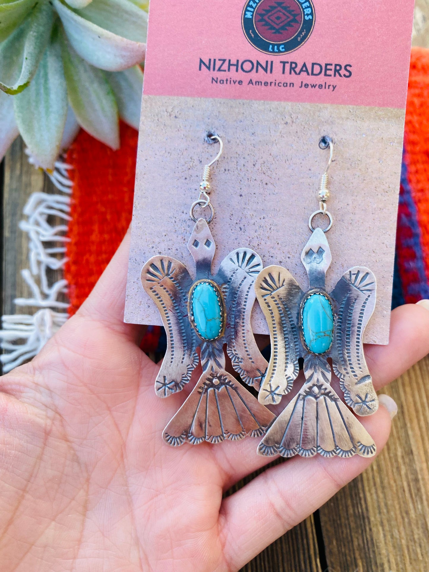 Navajo Turquoise & Sterling Silver Water Bird Dangle Earrings