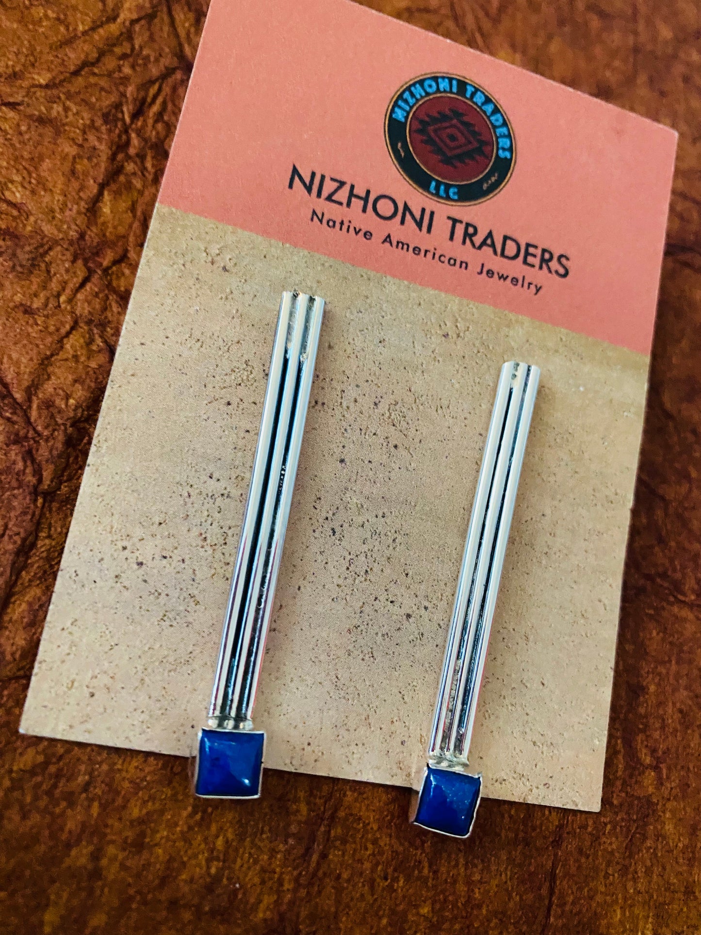Navajo Lapis & Sterling Silver Dangle Earrings