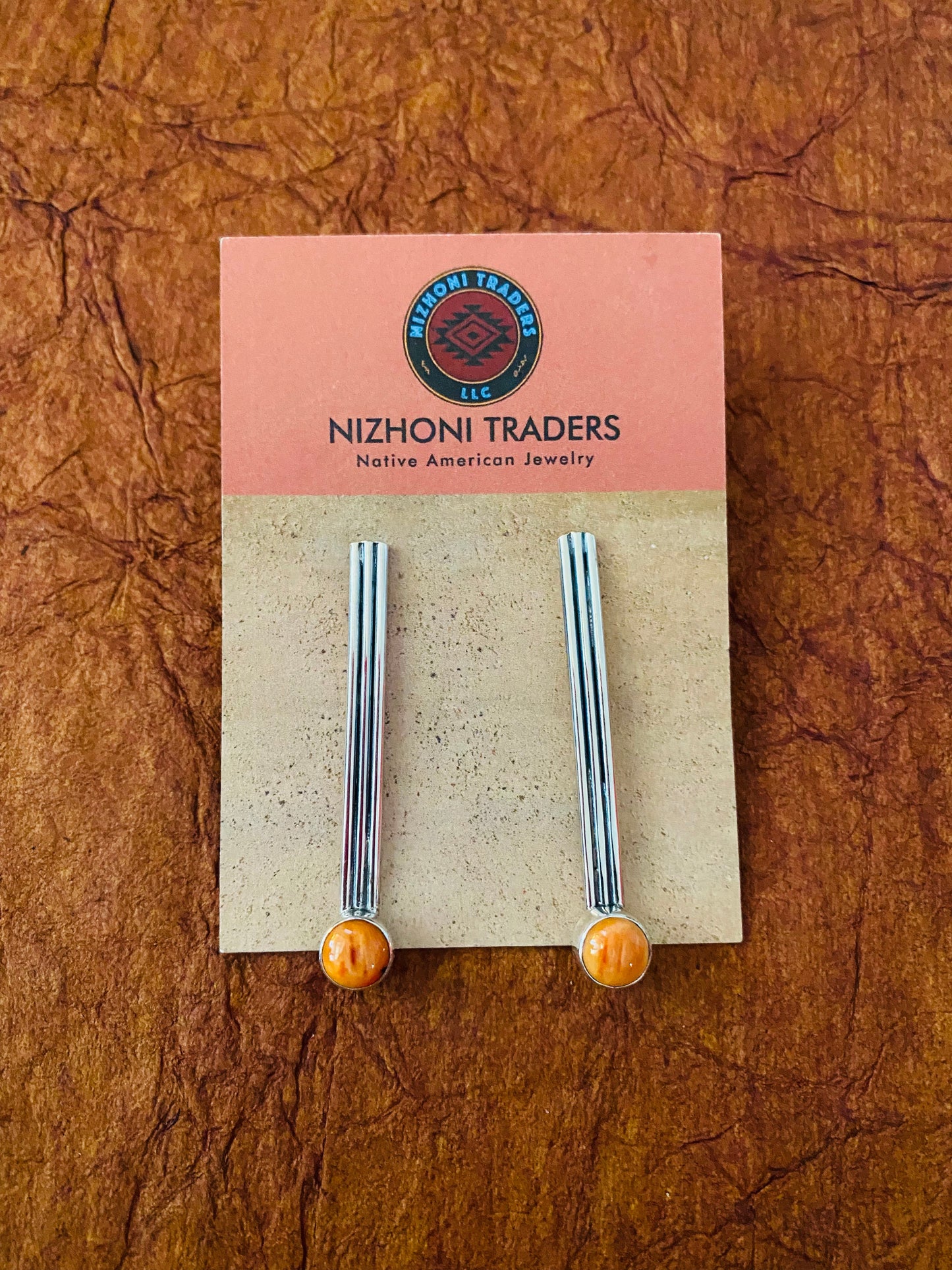 Navajo Orange Spiny & Sterling Silver Dangle Earrings