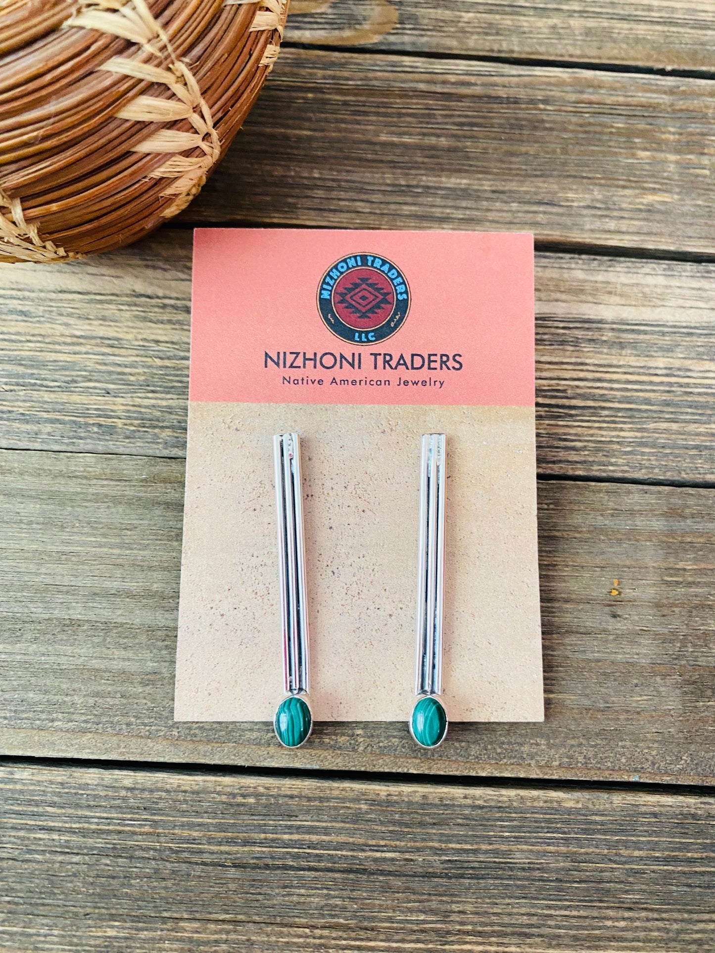 Navajo Malachite & Sterling Silver Dangle Earrings