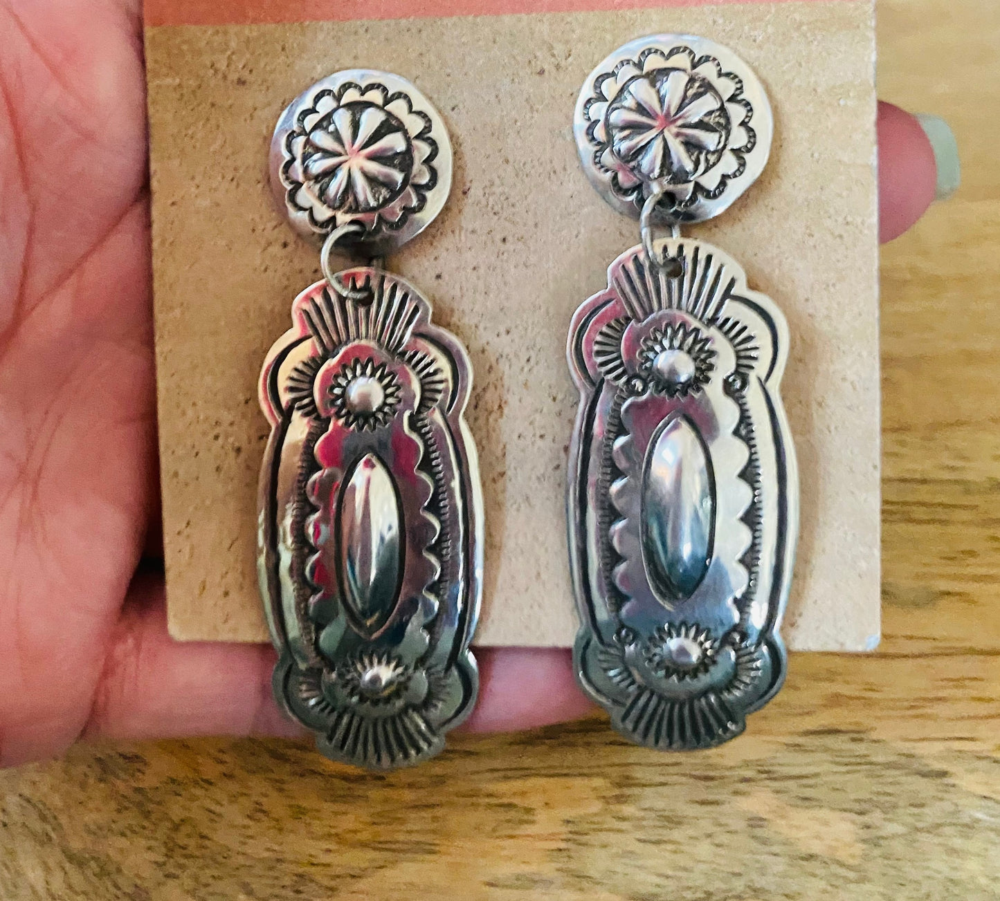 Navajo Sterling Silver Concho Dangle Earrings