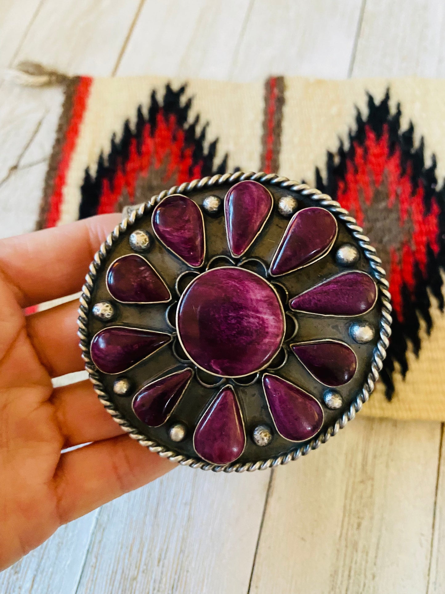 Beautiful Navajo Sterling Silver & Purple Spiny Cuff Bracelet Signed