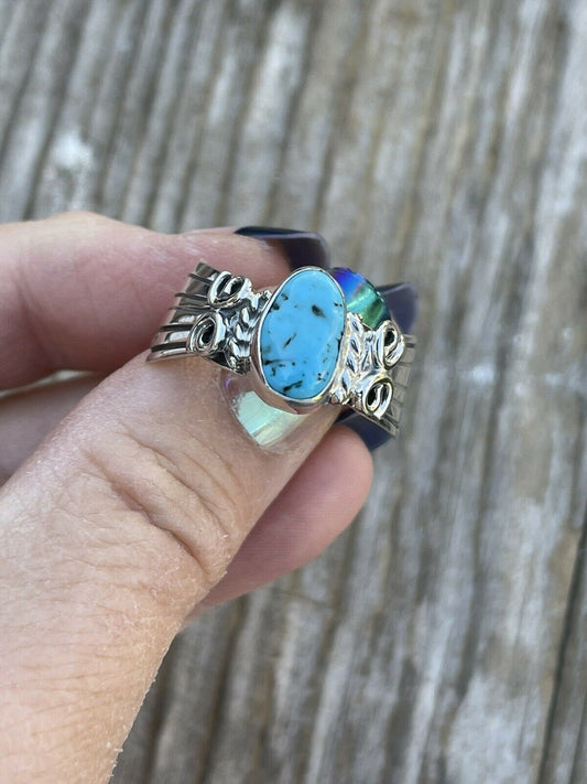 Beautiful Navajo Sterling Silver Kingman Turquoise Ring