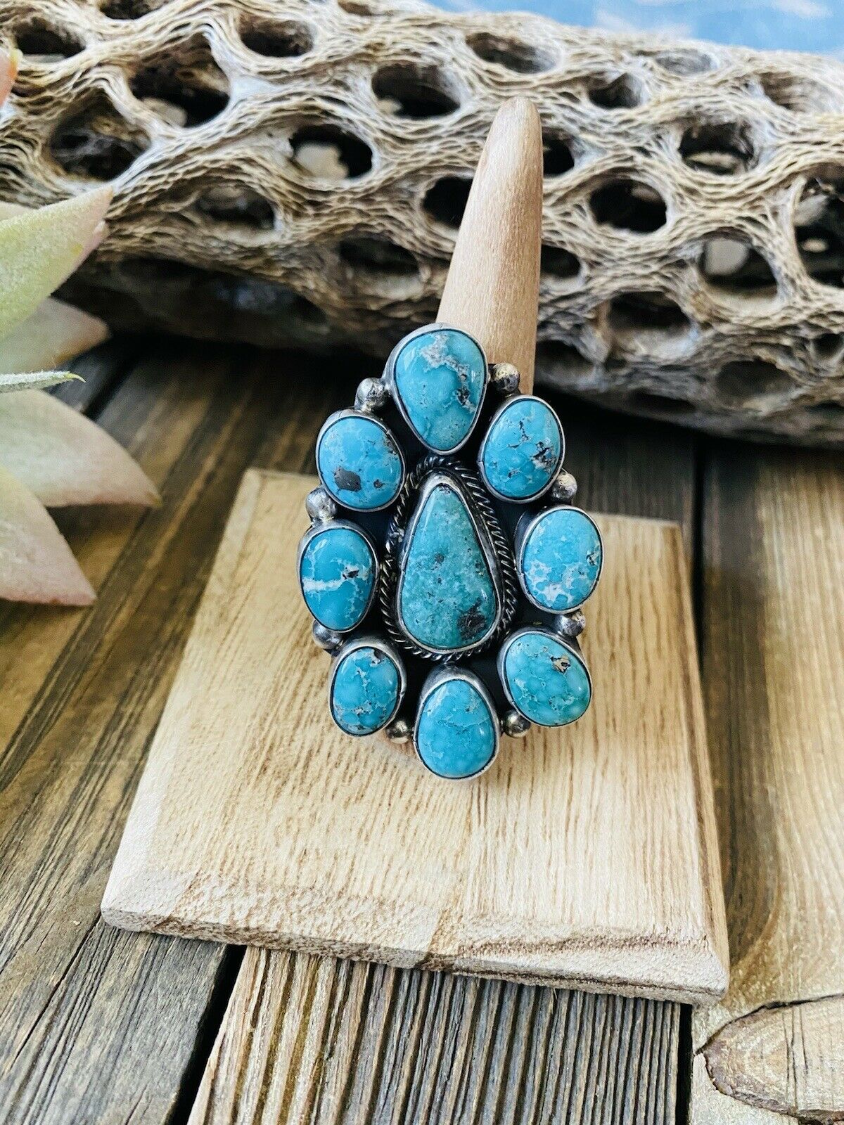 Navajo Royston Turquoise & Sterling Silver Adjustable Ring Signed