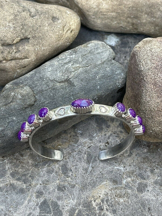 Navajo Purple Spiny Sterling Silver Heart Cuff Bracelet Stamped G. Boyd