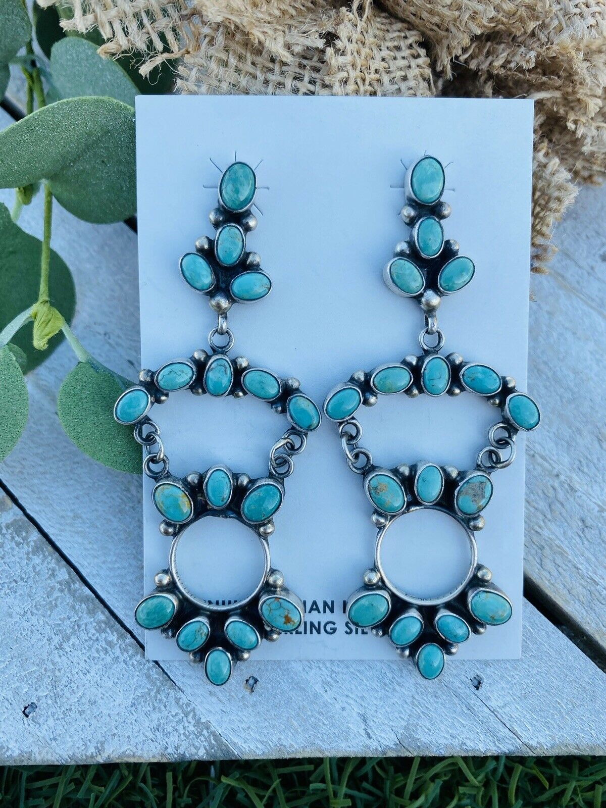 Navajo Royston Turquoise & Sterling Silver Dangle Earrings By Kathleen Chavez
