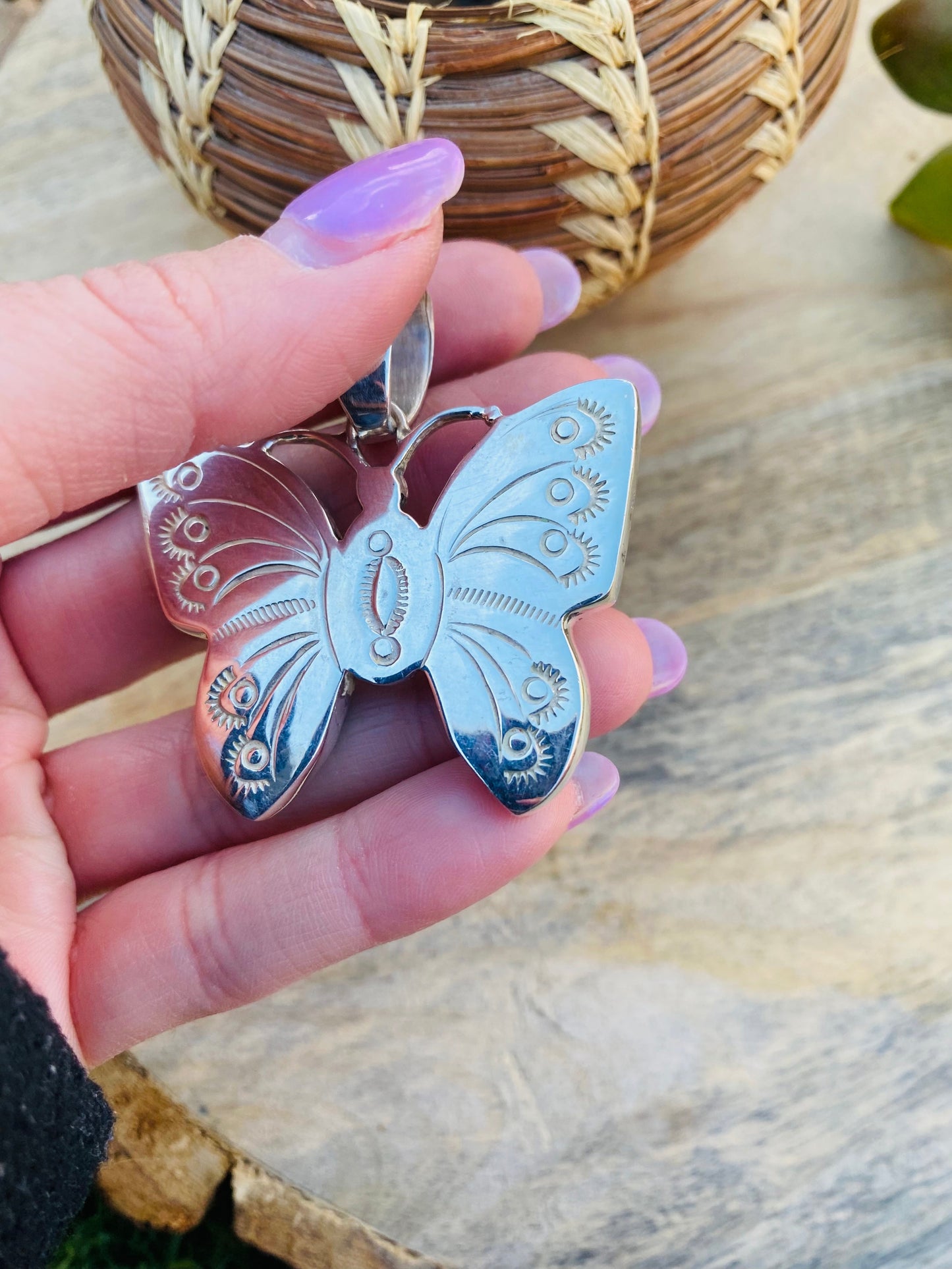 Beautiful Navajo Handmade Multi Turquoise and Sterling Silver Inlay Butterfly Pendant