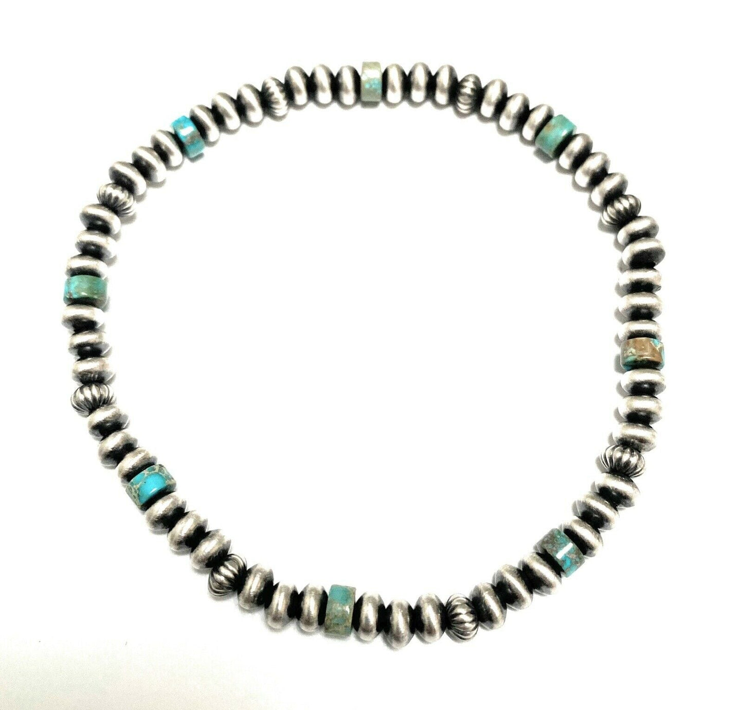Navajo Sterling Silver Turquoise Beaded Stretch Bracelet