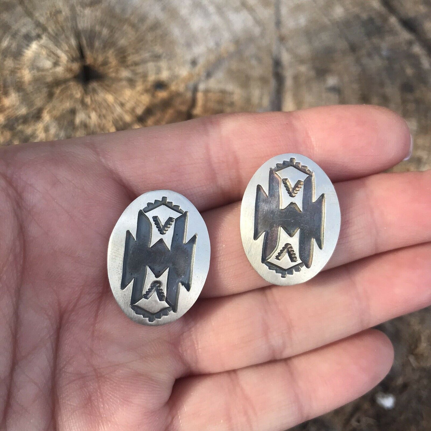 Hopi Sterling Silver Hand Stamped Tribal Earrings