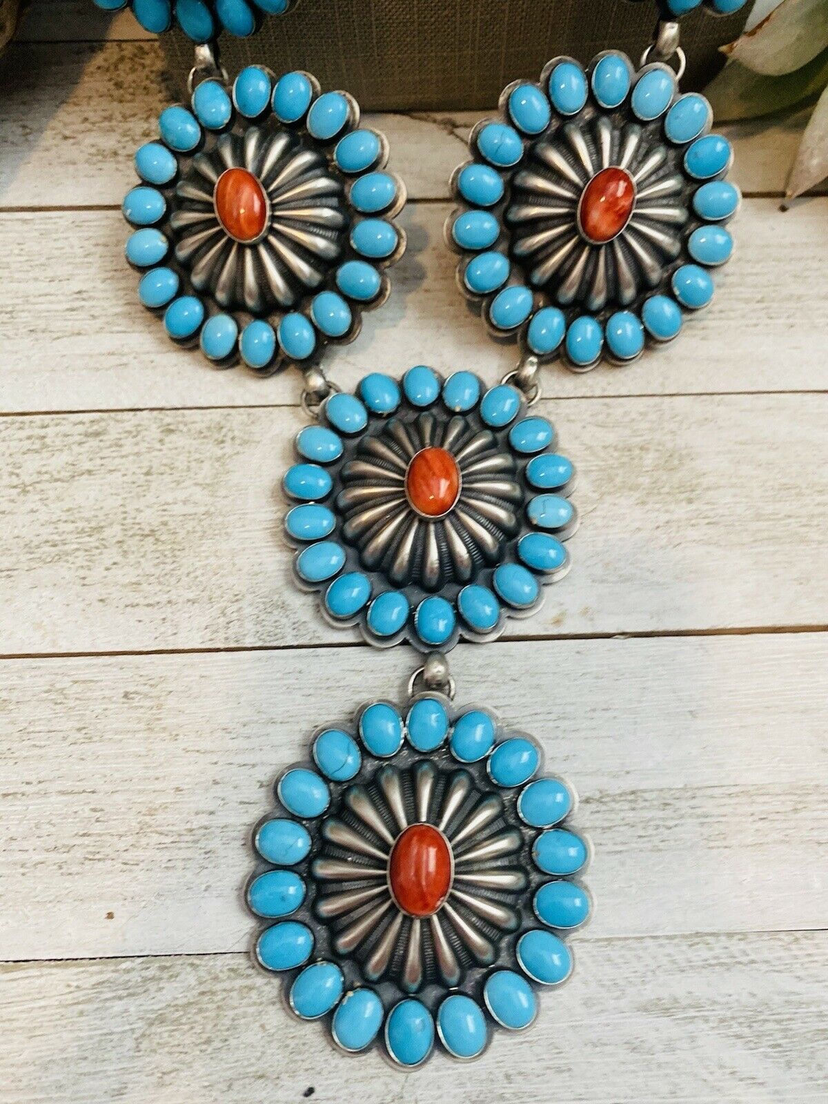 Amazing Navajo Spiny, Sleeping Beauty Turquoise & Sterling Silver Necklace