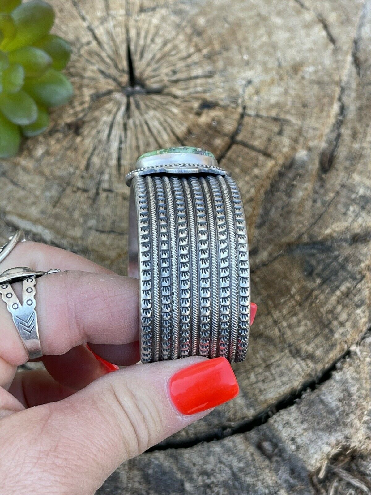 Navajo Sterling Silver & Sonoran Gold Turquoise Cuff Bracelet Signed & Stamped