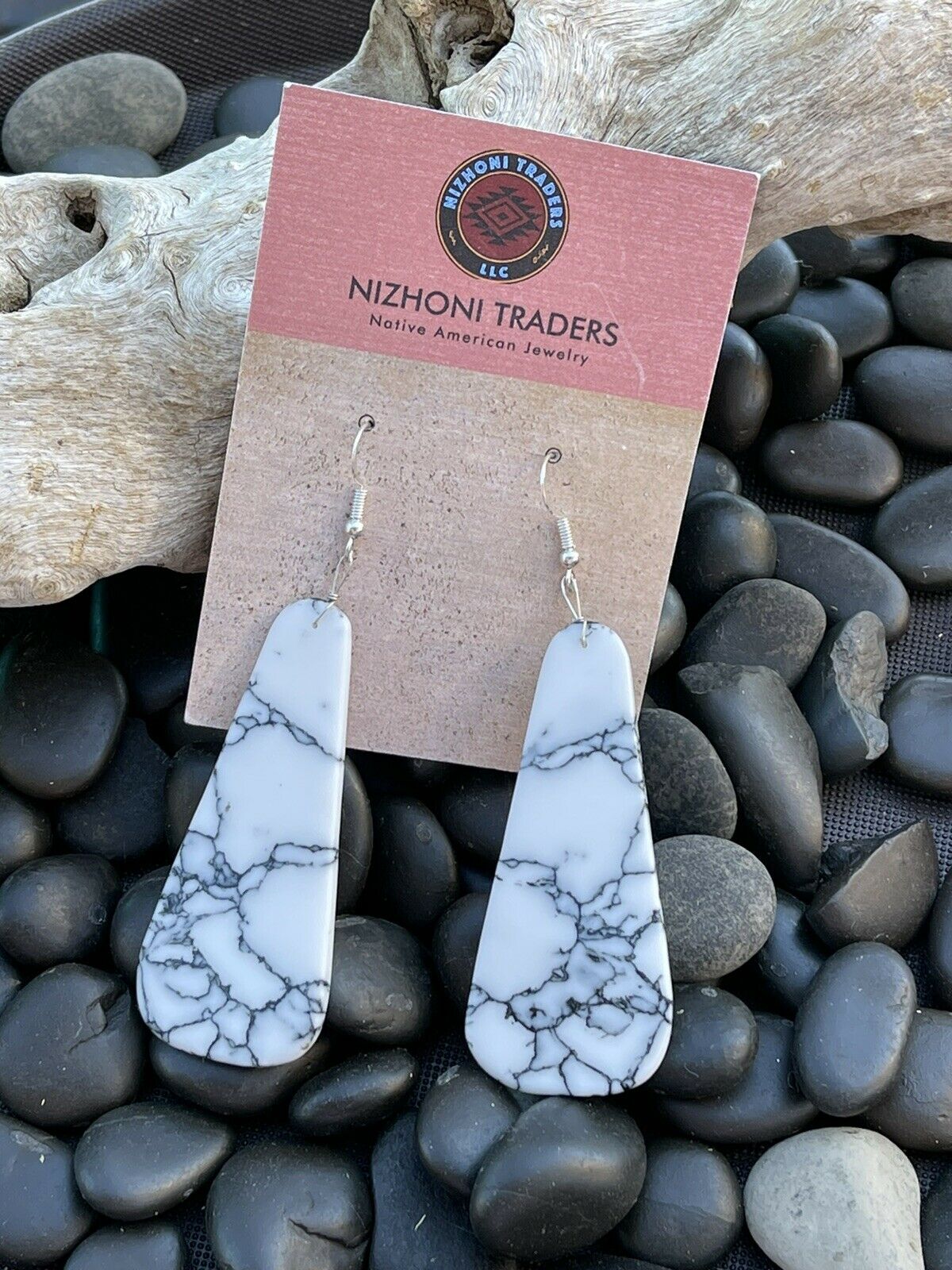 Navajo Sterling Silver & White Buffalo Slab Dangle Earrings