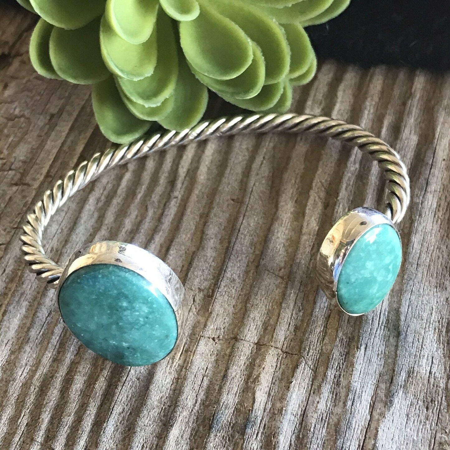 Navajo Floating Turquoise Sterling Silver  Rope Style Cuff Bracelet Stamped