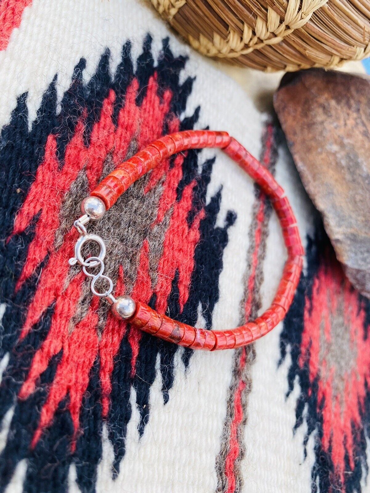 Navajo Apple Coral & Sterling Silver Beaded Bracelet