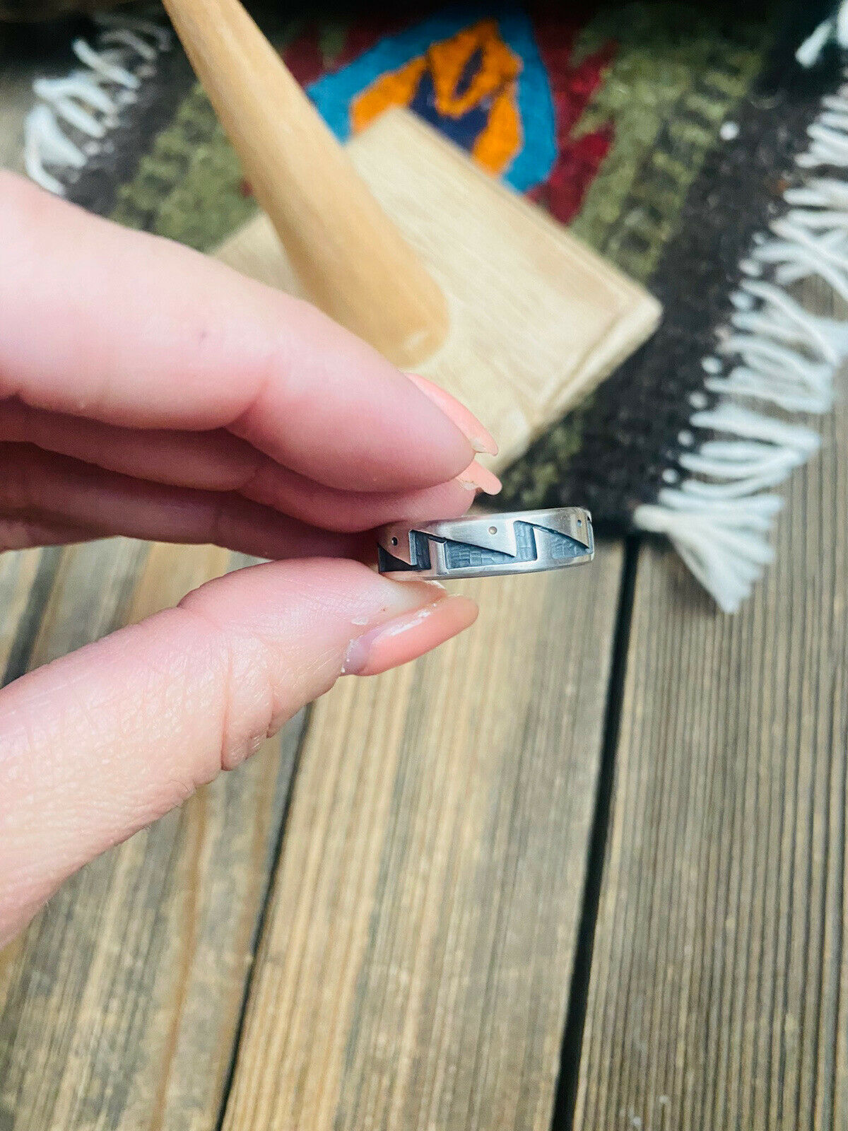 Hopi Overlaid Sterling Silver Cigar Band Ring Size 10 Signed