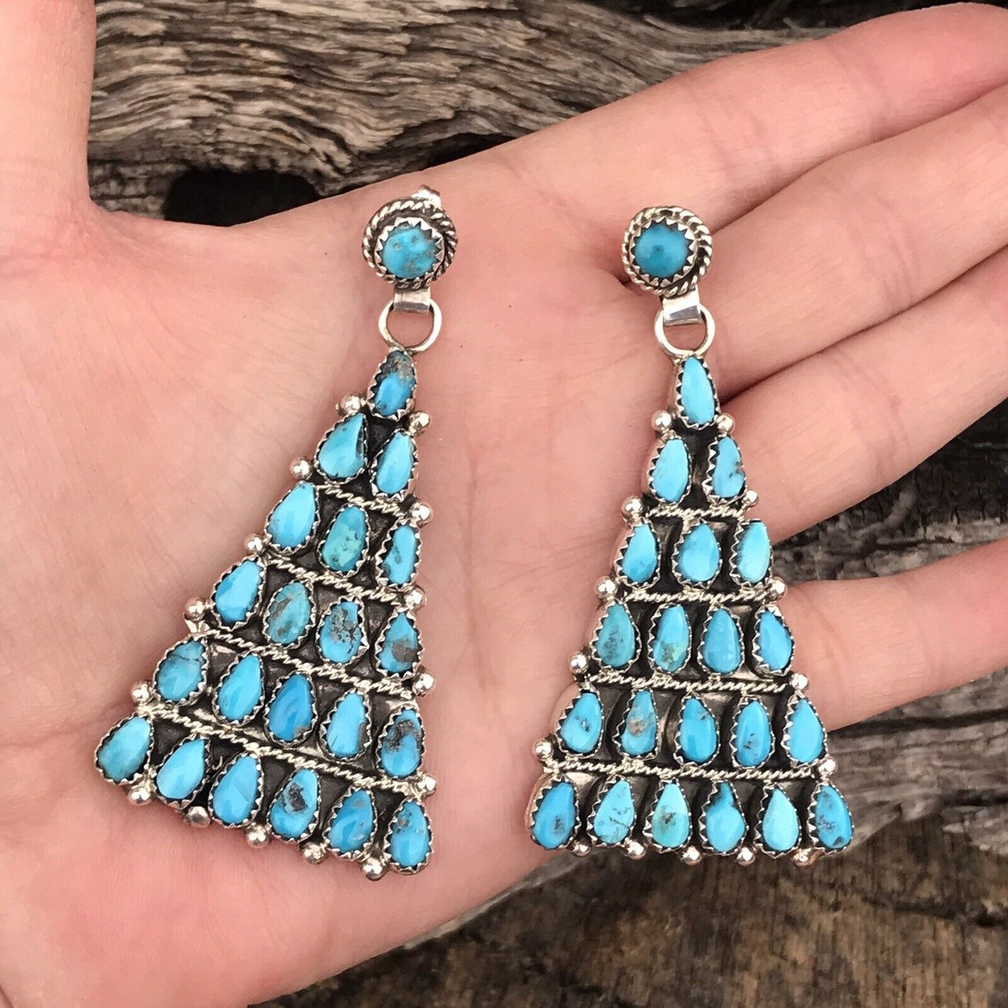Navajo Sleeping Beauty Turquoise Sterling Silver Dangle Earrings