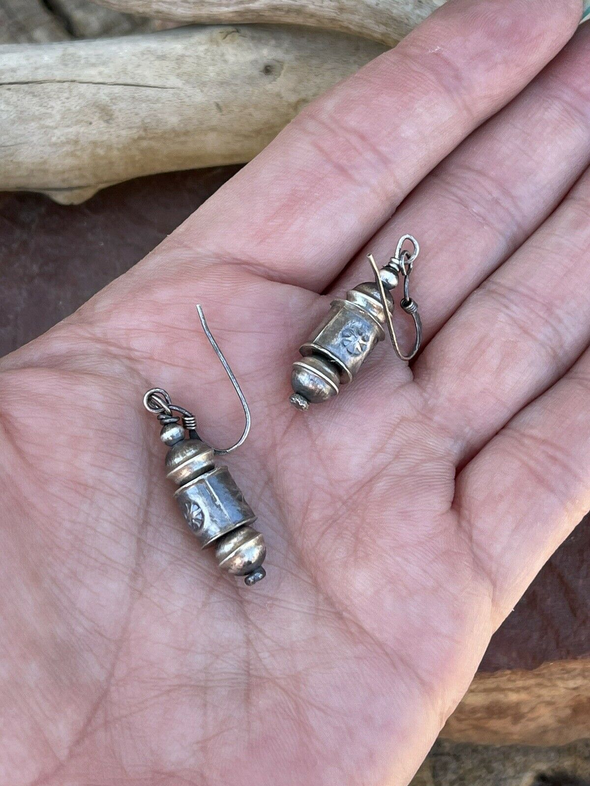 Navajo Handmade Sterling Silver Dangle Bead Earrings