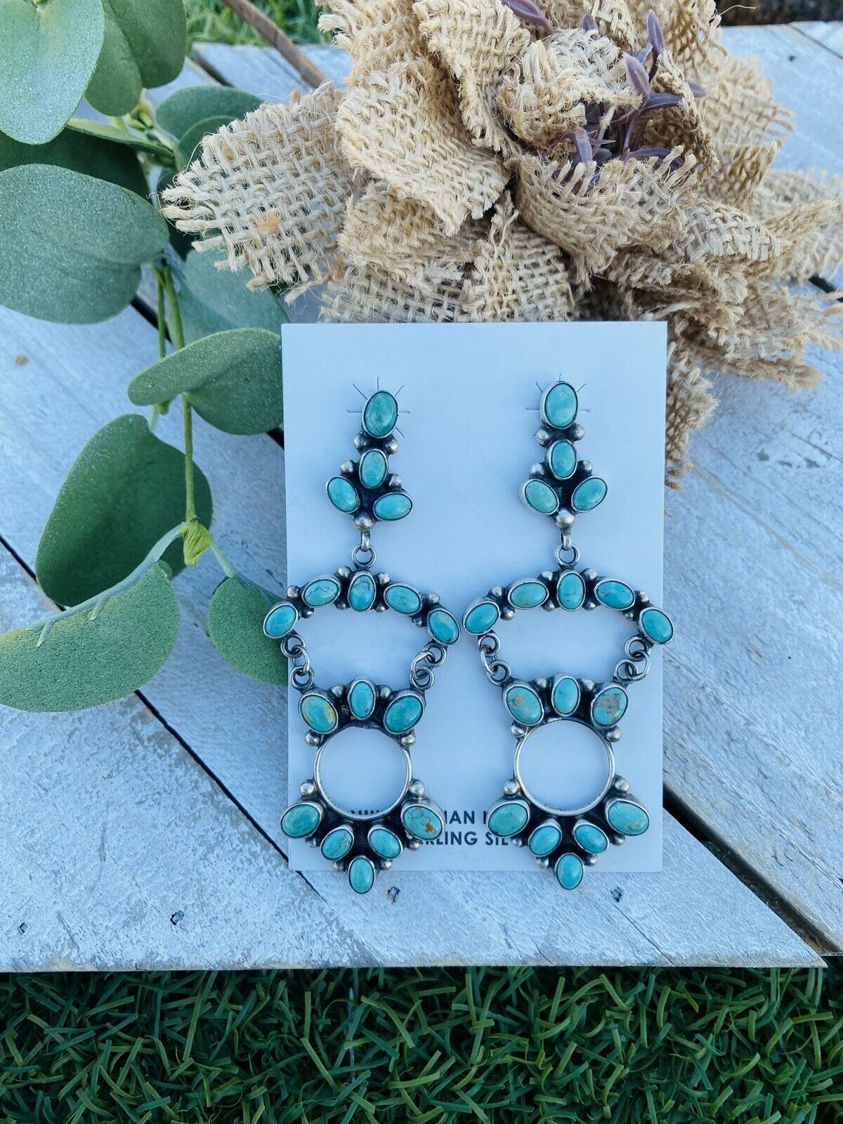 Navajo Royston Turquoise & Sterling Silver Dangle Earrings By Kathleen Chavez