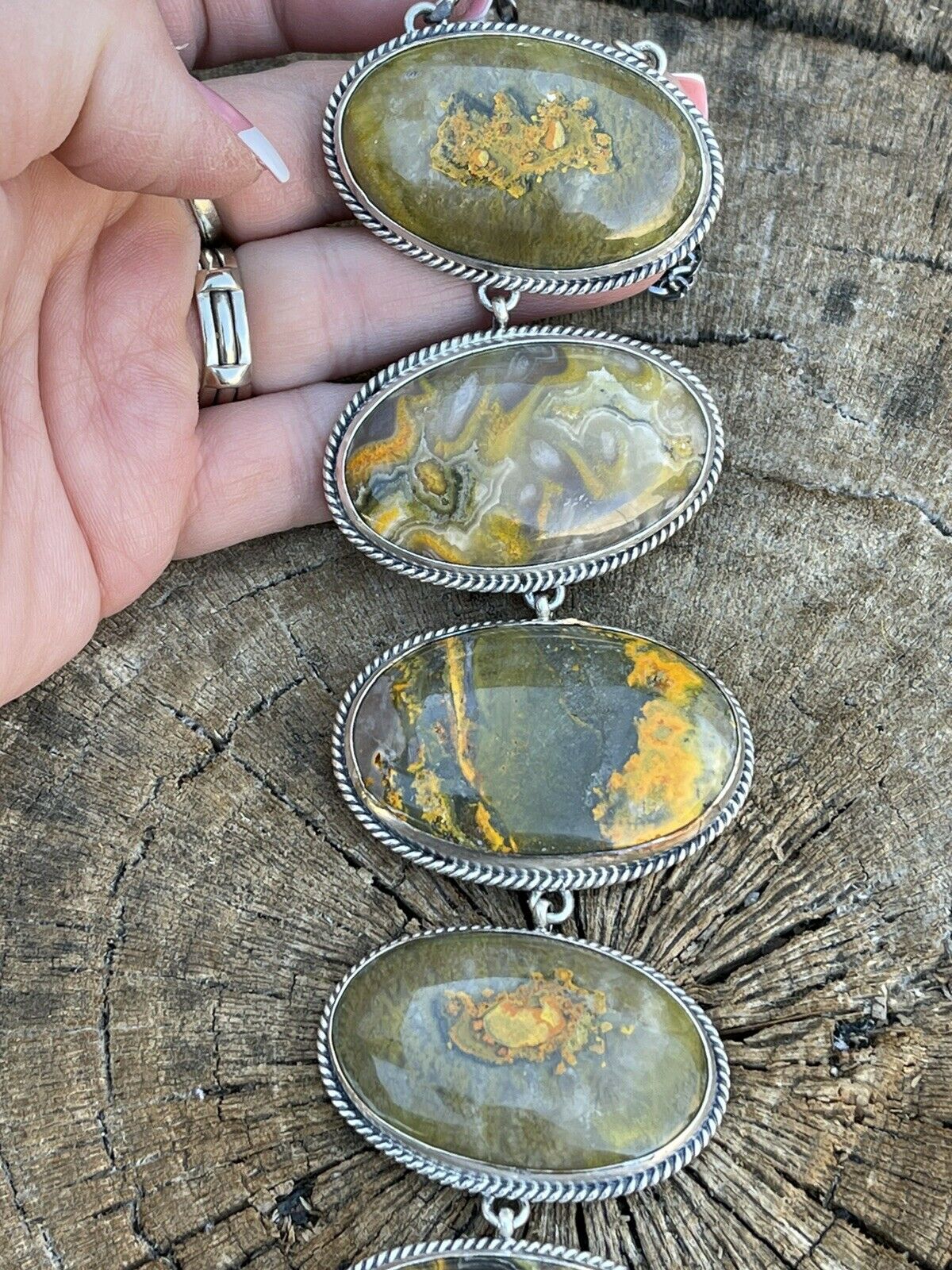 Navajo Sterling Silver & Bumblebee Jasper Drop Necklace By Wydell Billie