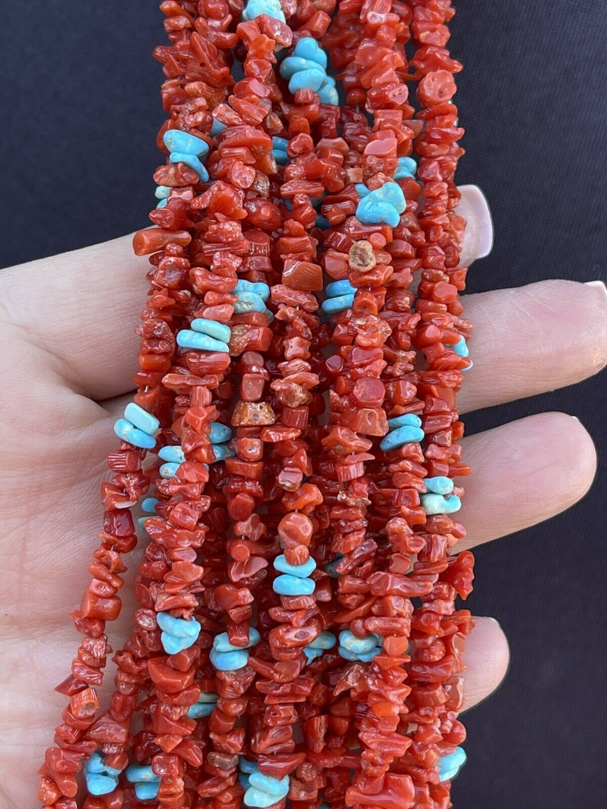 Navajo Sterling Silver Natural Coral & Turquoise 15 Strand Bead Necklace