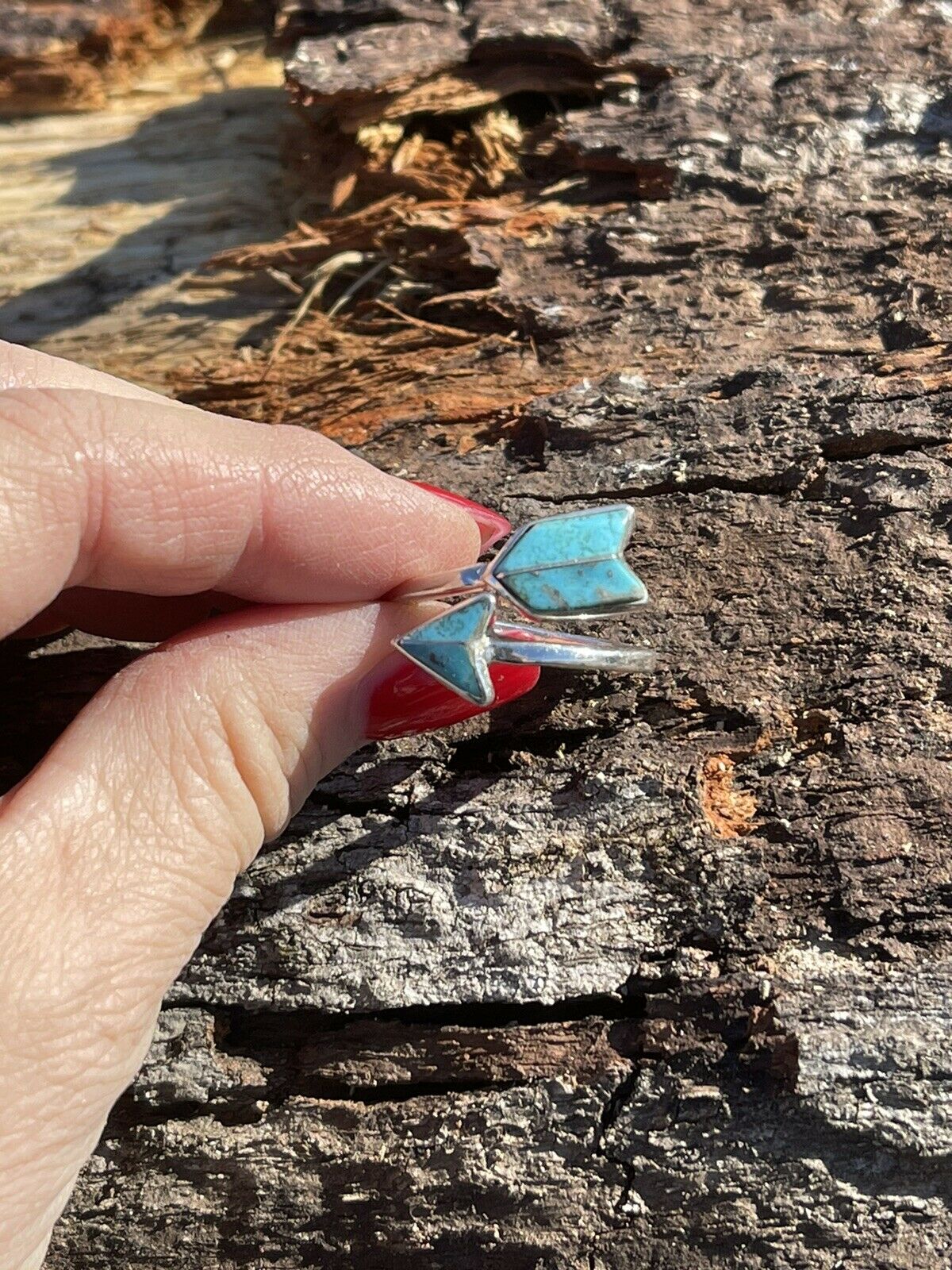 Navajo Adjustable Arrow Turquoise Sterling Silver Ring Signed