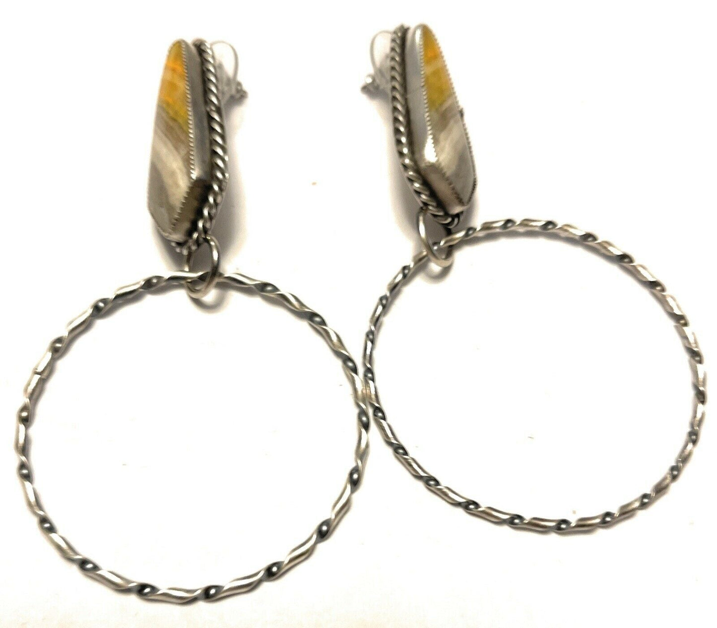 Navajo Bumblebee Jasper & Sterling Silver Dangle Hoop Earrings