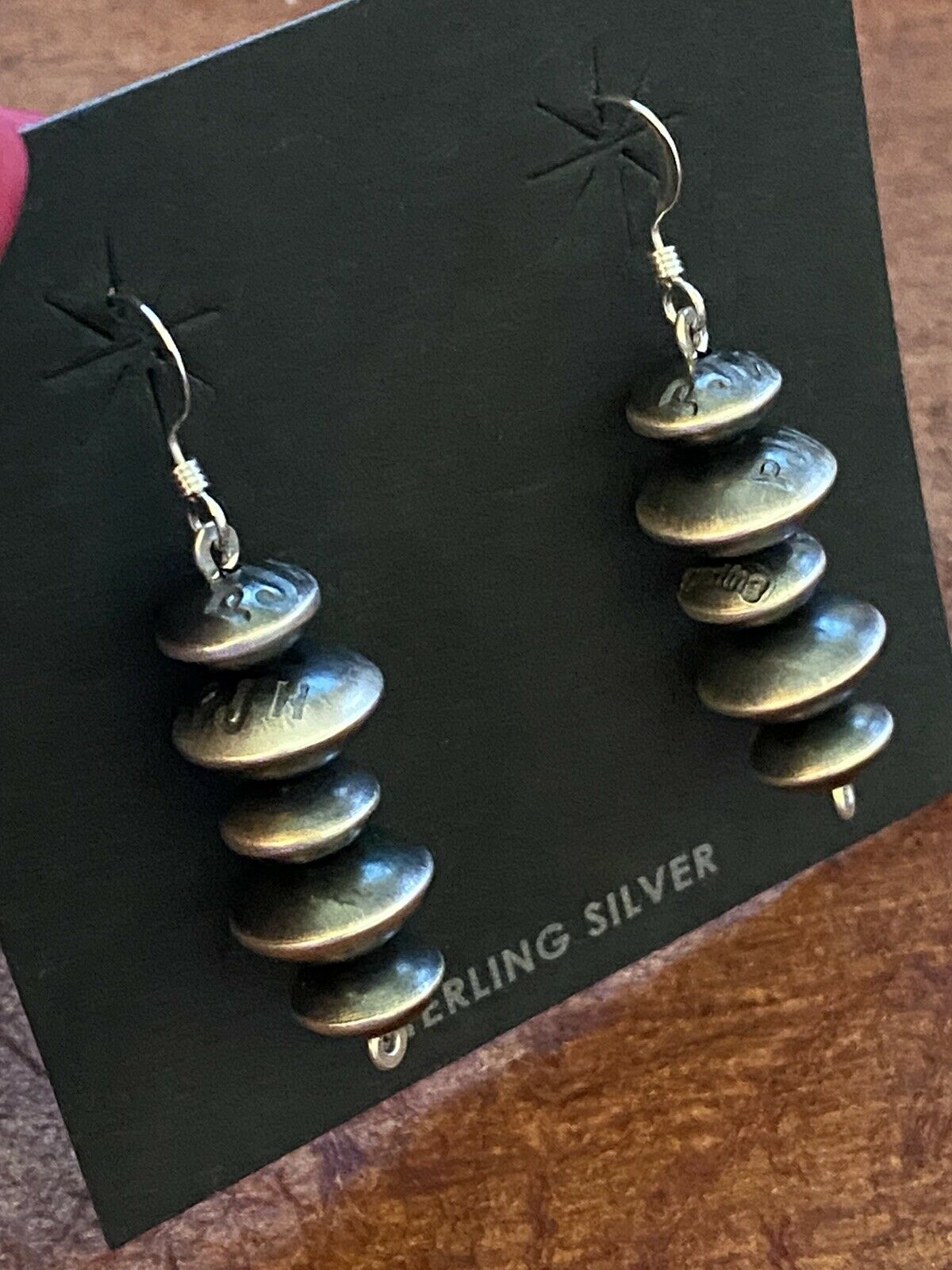 Navajo Pearl Sterling Silver Hand Stamped Dangle Earrings