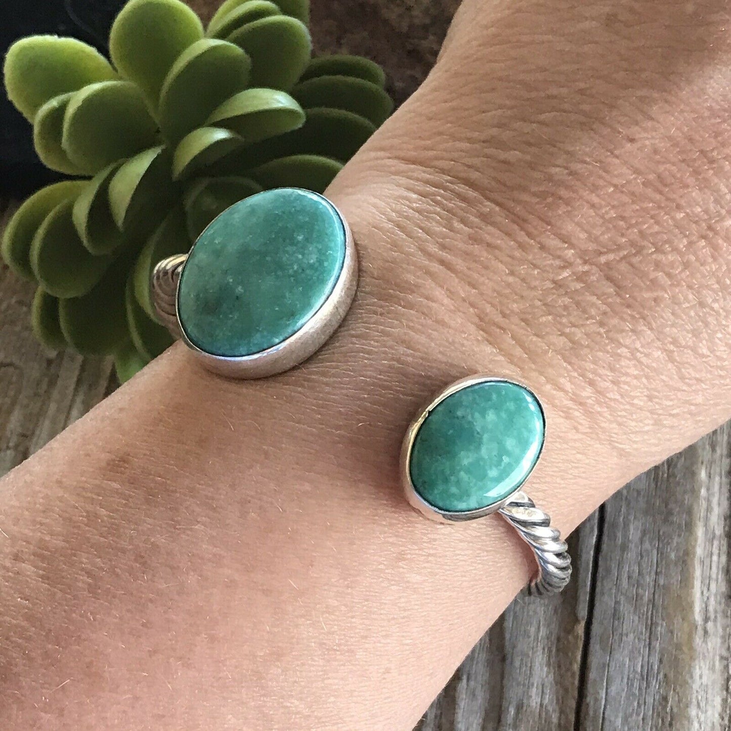 Navajo Floating Turquoise Sterling Silver  Rope Style Cuff Bracelet Stamped