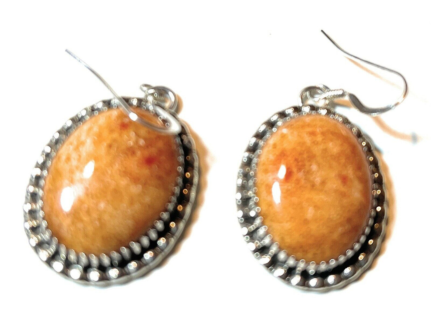 Beautiful Navajo Sterling Silver Apple Coral Oval Dangle Earrings